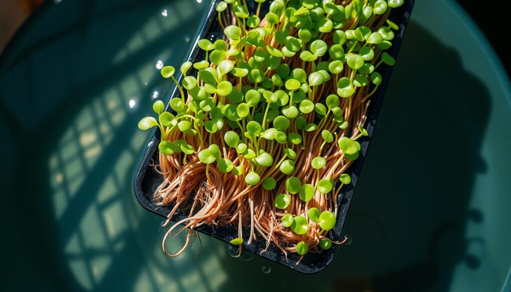 Bottom watering microgreens technique