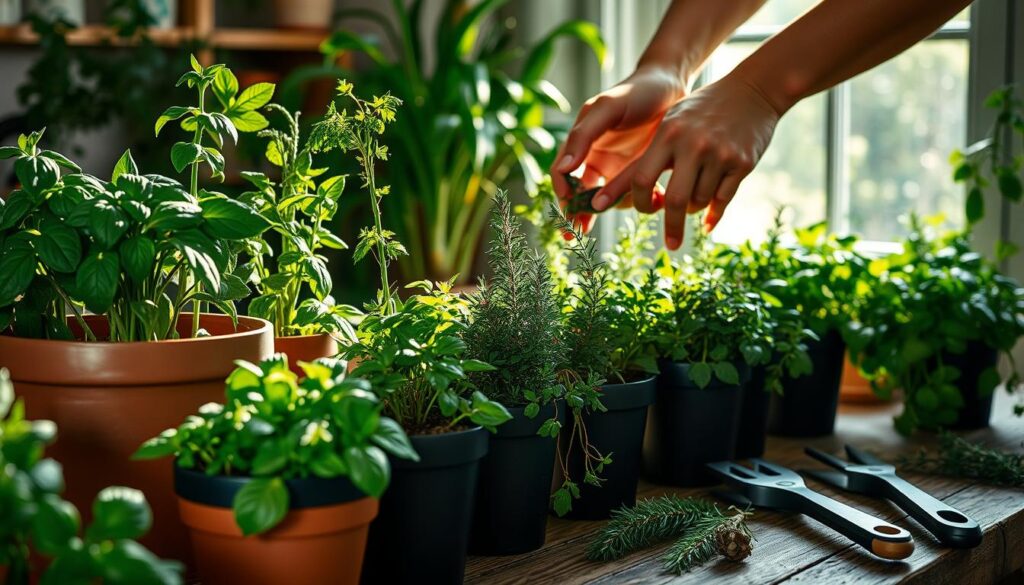 Indoor herb garden maintenance