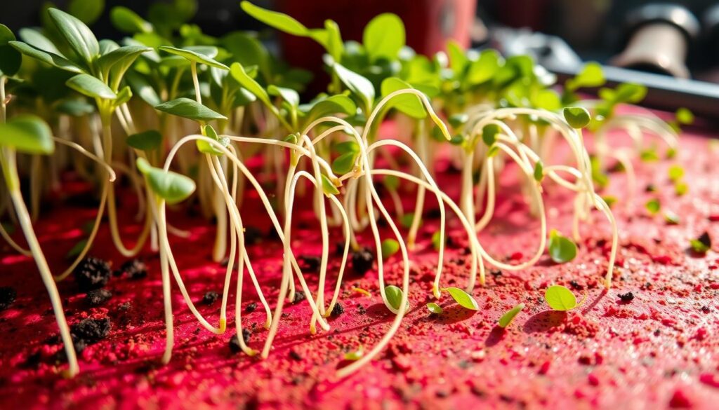 Leggy microgreens falling over