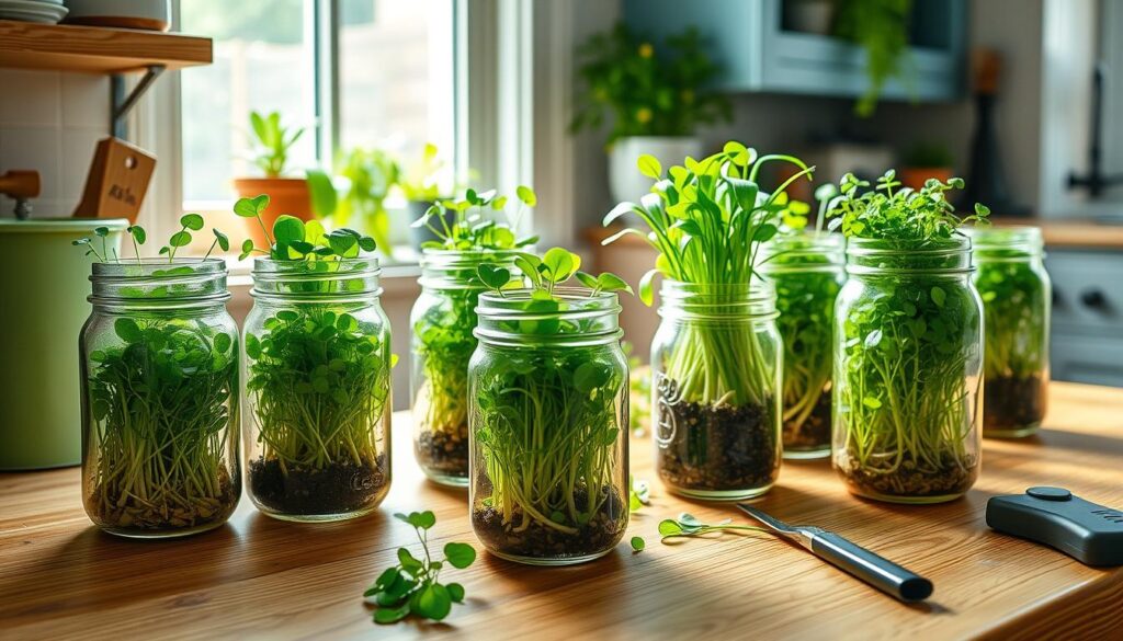 Mason jar microgreens cultivation