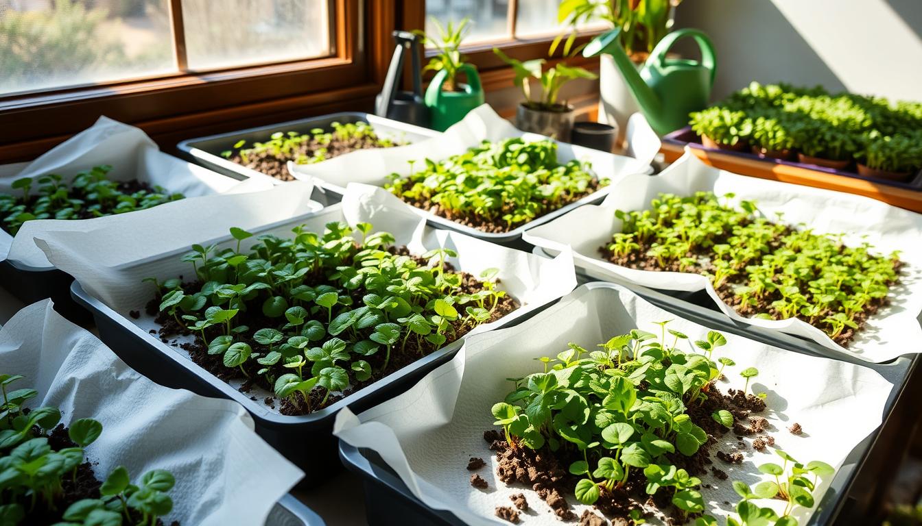 growing microgreens on paper towels